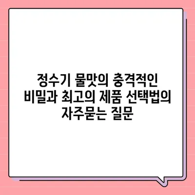 정수기 물맛의 충격적인 비밀과 최고의 제품 선택법