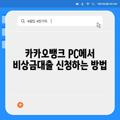 카카오뱅크 pc버전 비상금대출 신청