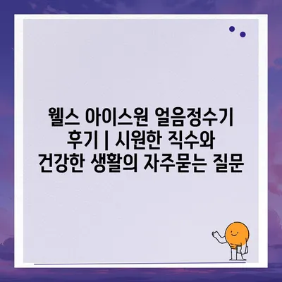 웰스 아이스원 얼음정수기 후기 | 시원한 직수와 건강한 생활